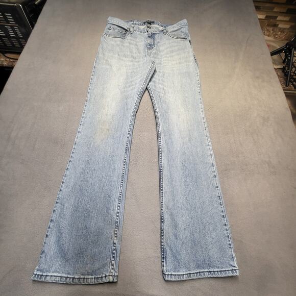 INC International Concepts Jeans Mens 33x32 Blue Boot Cut Distressed Denim - Picture 1 of 11